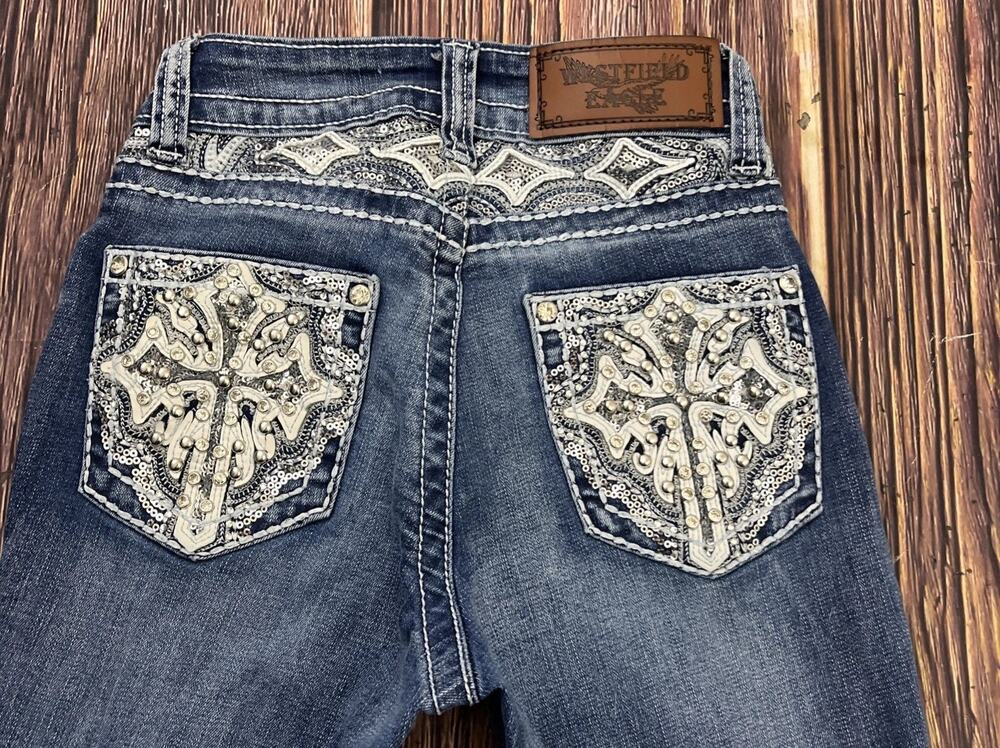 Westfield Eagle Jeans Womens Size 00 Embellished Bling Cowgirl Western Bootcut